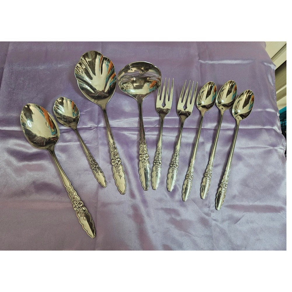 Oneida Community Floral Glen Flatware  Floral Serving Pieces ice tea spoons fo k